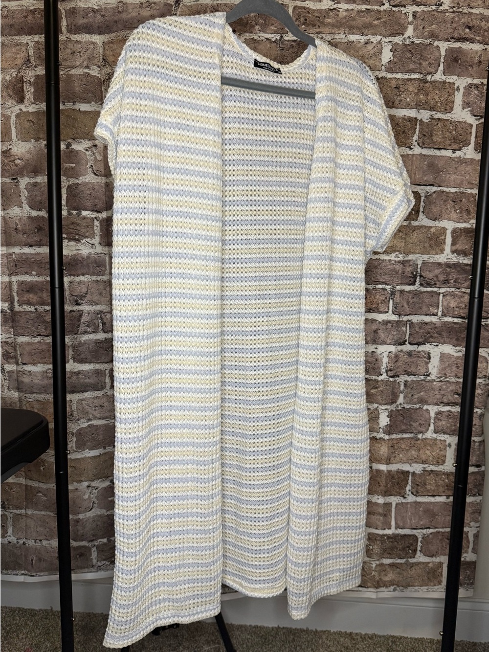 Light Blue & Cream Striped Open-Front Women’s Cardigan